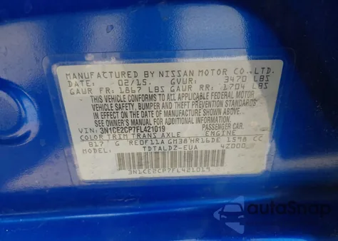 2015 Nissan Versa Note S (Sr)/S Plus/Sl/Sr/Sv из США, поврежденный, VIN 3N1CE2CP7FL421019